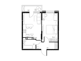 Продается 2-комнатная квартира ЖК Панорама на Театральном, литера 1, 39.2  м², 6819389 рублей