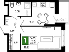 Продается 1-комнатная квартира ЖК Октябрь Парк, 6.2, 36.29  м², 5008020 рублей