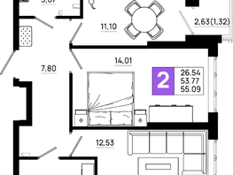 Продается 2-комнатная квартира ЖК Октябрь Парк, 5.1, 55.09  м², 7216790 рублей