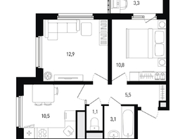 Продается 2-комнатная квартира ЖК 5 элемент Аске, лит 5-12 стр.2, сек.3,4,5,6, 45.6 м², 7068000 рублей