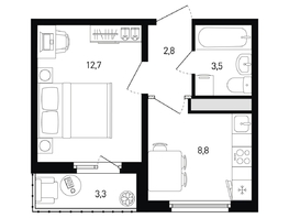 Продается 1-комнатная квартира ЖК 5 элемент Аске, лит 5-11 стр.2, сек.5,6, 29.5  м², 4127050 рублей