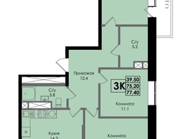 Продается 3-комнатная квартира ЖК Botanika (Ботаника), дом 1, 77.4 м², 10332900 рублей