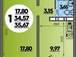 Продается 1-комнатная квартира ЖК Суворовский, литера 5, 35.67  м², 4779408 рублей