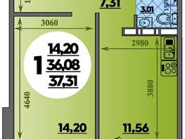 Продается 1-комнатная квартира ЖК Суворовский, литера 23, 37.31  м², 4587070 рублей