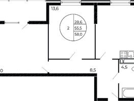 Продается 2-комнатная квартира ЖК Флора, литера 1.3, 57.3  м², 8136600 рублей