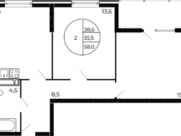 Продается 2-комнатная квартира ЖК Флора, литера 1.3, 57.25  м², 8129500 рублей