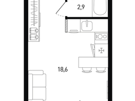 Продается 1-комнатная квартира ЖК 5 элемент Аске, лит 5-12 стр.2, сек.3,4,5,6, 22.8  м², 4172400 рублей