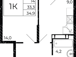 Продается 1-комнатная квартира ЖК Флора, литера 3.1, 34.9  м², 6351800 рублей