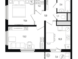 Продается 2-комнатная квартира ЖК 5 элемент Аске, лит 5-11 стр.1, сек.1,2,3,4, 46  м², 6900000 рублей