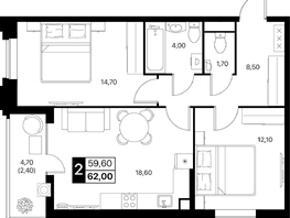 Продается 2-комнатная квартира ЖК Эстет, литер 49.1, 62  м&sup2;, 9830720 рублей