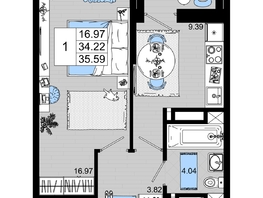 Продается 1-комнатная квартира ЖК Октябрь Парк, 1.1, 35.59  м², 4804650 рублей