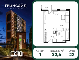 Продается Студия ЖК Гринсайд, 6.1-6.4, 32.61  м&sup2;, 6650000 рублей
