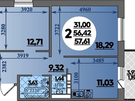 Продается 2-комнатная квартира ЖК Суворовский, литера 01, 57.61  м&sup2;, 7834960 рублей