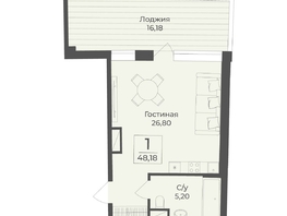 Продается Апартамент АК Тамерун, корп 1, 48.18  м&sup2;, 15422418 рублей